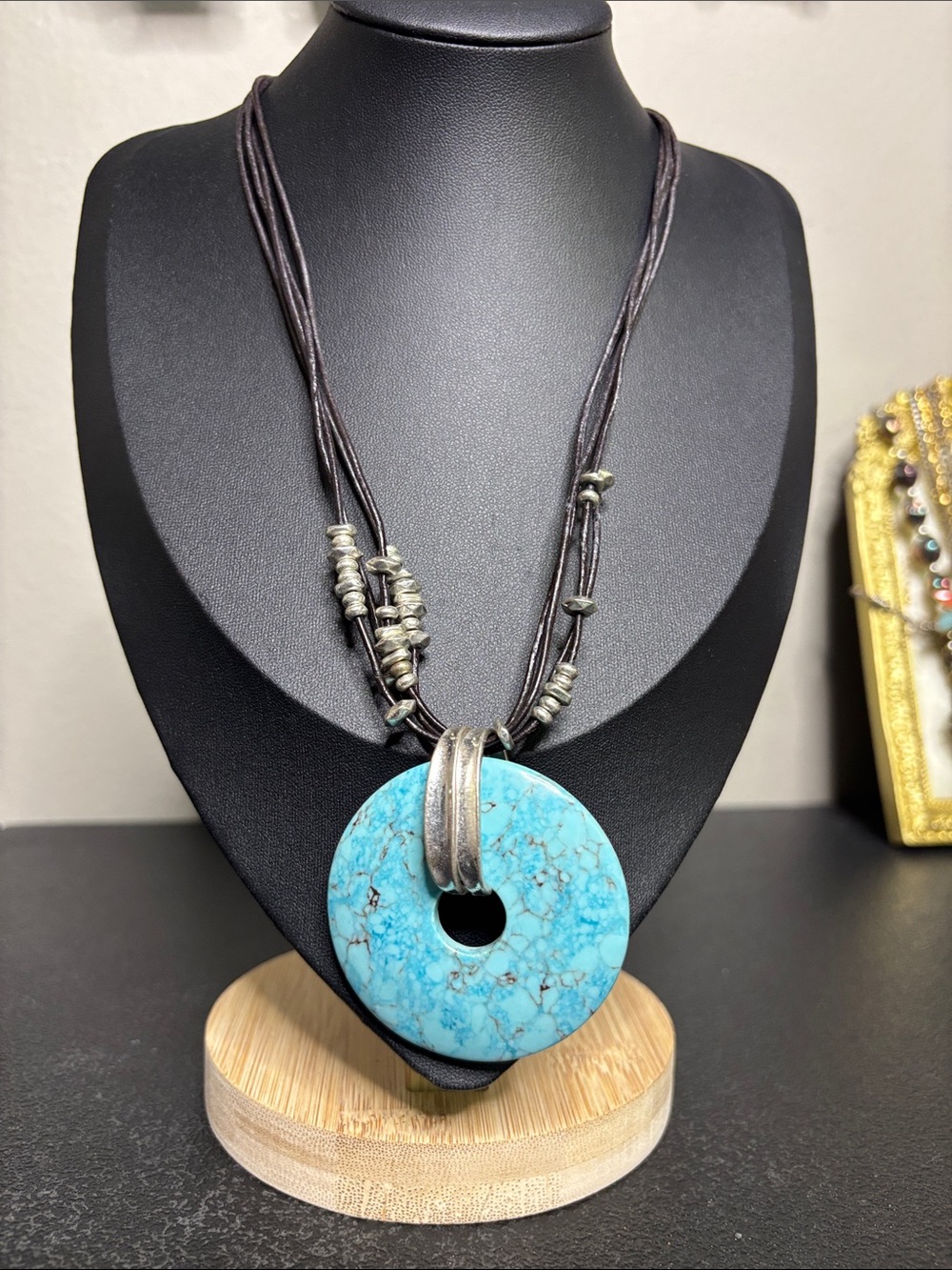 Robert Lee Morris SoHo Boho Turquoise Stone Donut Pendant Multi-Strand Necklace